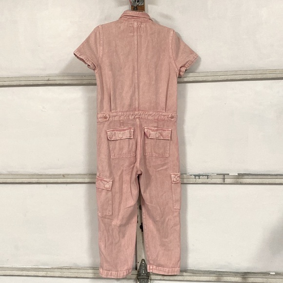 Spool 72 distressed pink denim jean jumpsuit overalls size small Petite - Picture 9 of 12